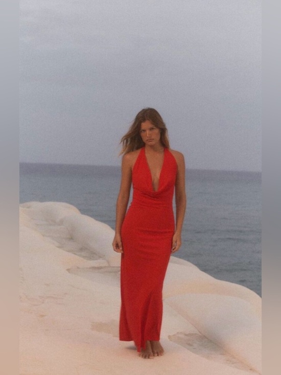 Zara Dresses & Skirts - NWT ZARA Red Halter Draped Cowl Neck Maxi Dress Size Large